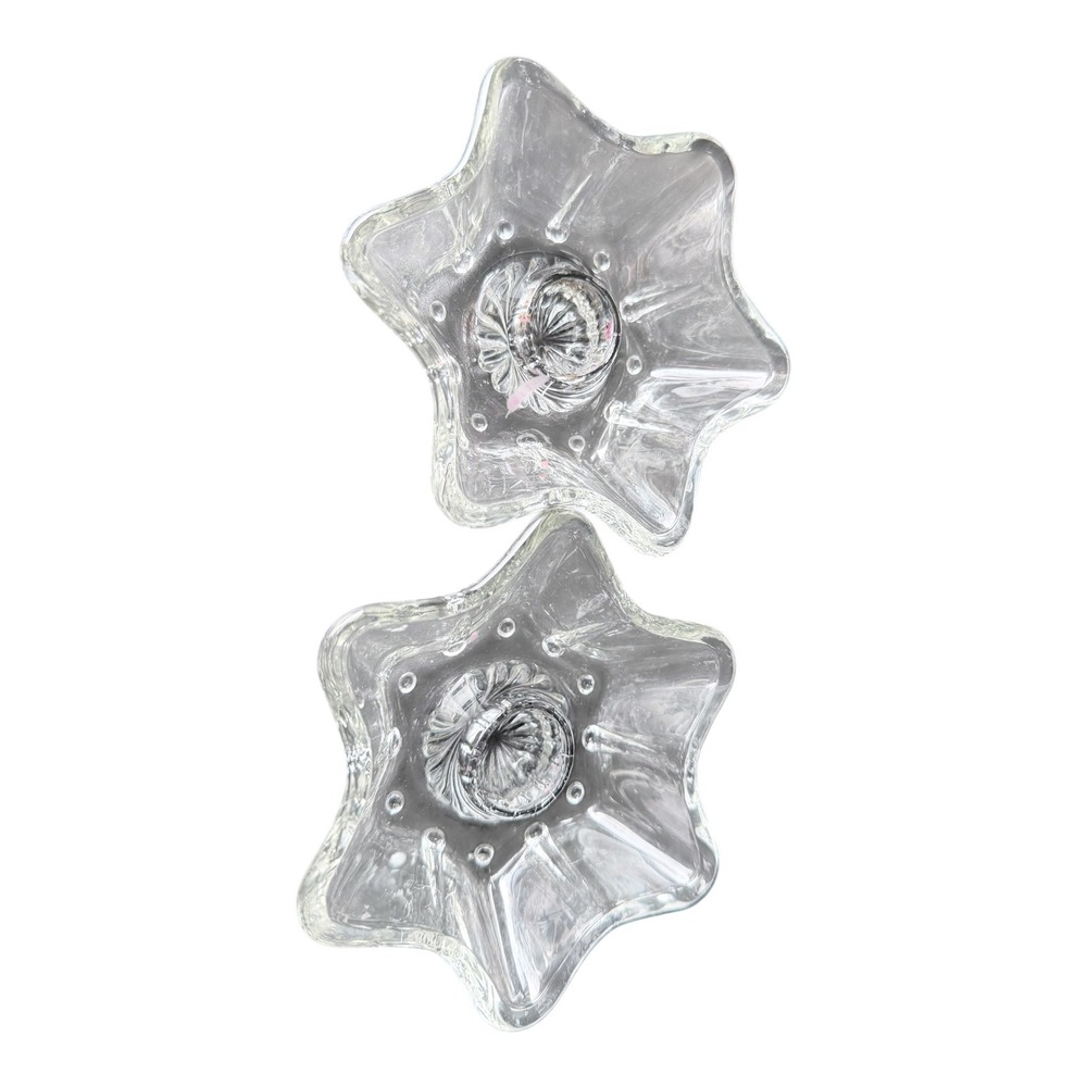 Vintage Star Glass Candle Holder Set Clear Scalloped Taper Holders 2pc Celestial